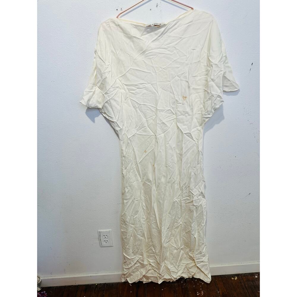 RÓHE Off-White Minimalist Mid-Length Drapey Sleeves Fluid Satin Dress Size 42 - Picture 7 of 9